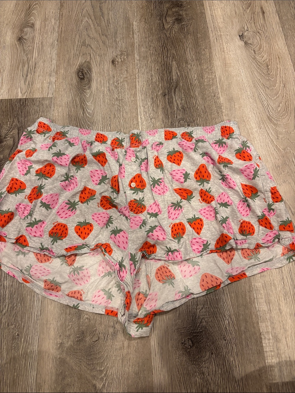 PINK Victoria's Secret Gray Strawberry-Print Athletic Lounge Shorts